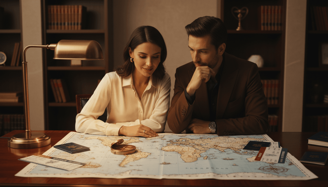 Pareja planificando itinerario VIP personalizado