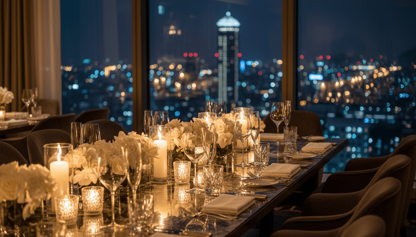 Mesa de cena de clase mundial con vistas premium