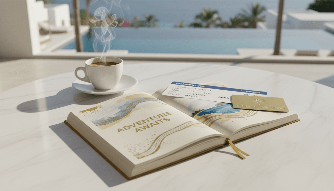 Documentos de viaje premium y accesorios de viajero con iluminación natural suave